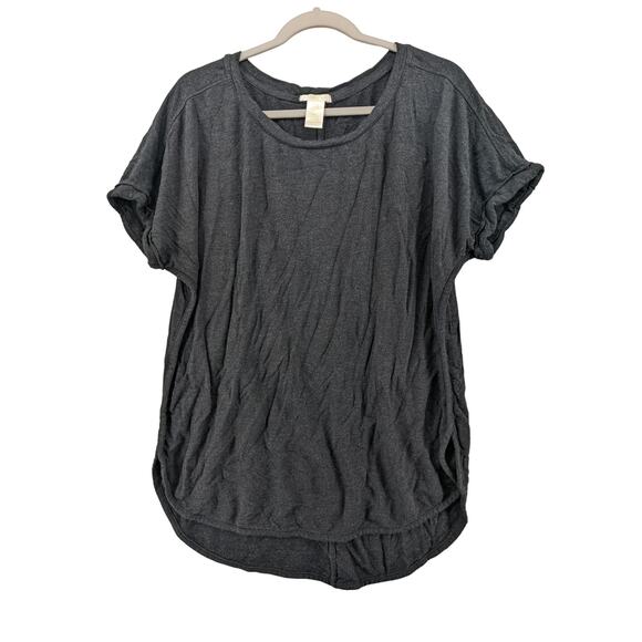 French Terry Top Scoop Neck Matty M Dark Gray XL Cuffed Short Sleeves Everyday - Picture 1 of 9